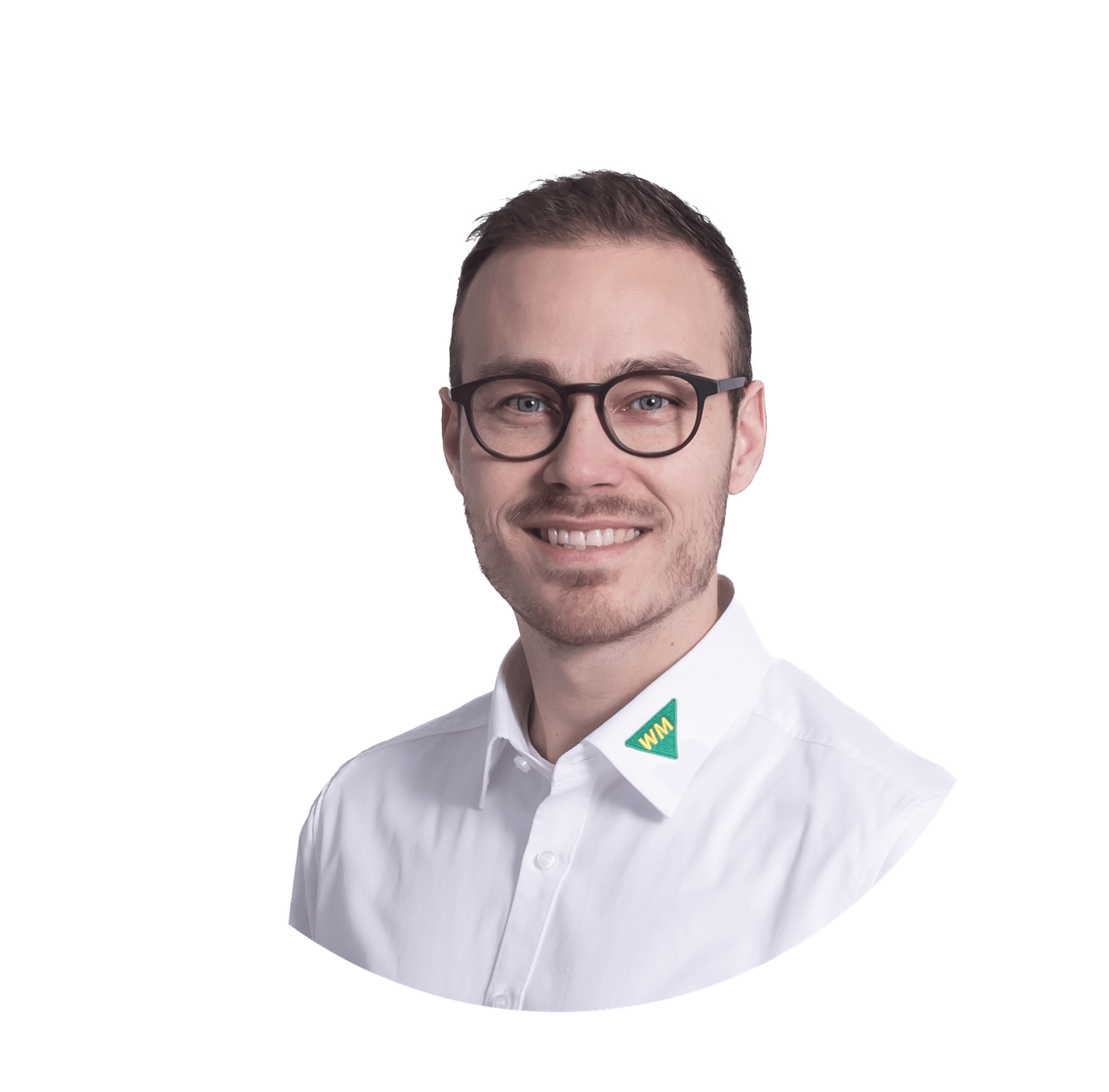 Portrait von Klaus Juncker in einem weißen Hemd in einem Kreis.