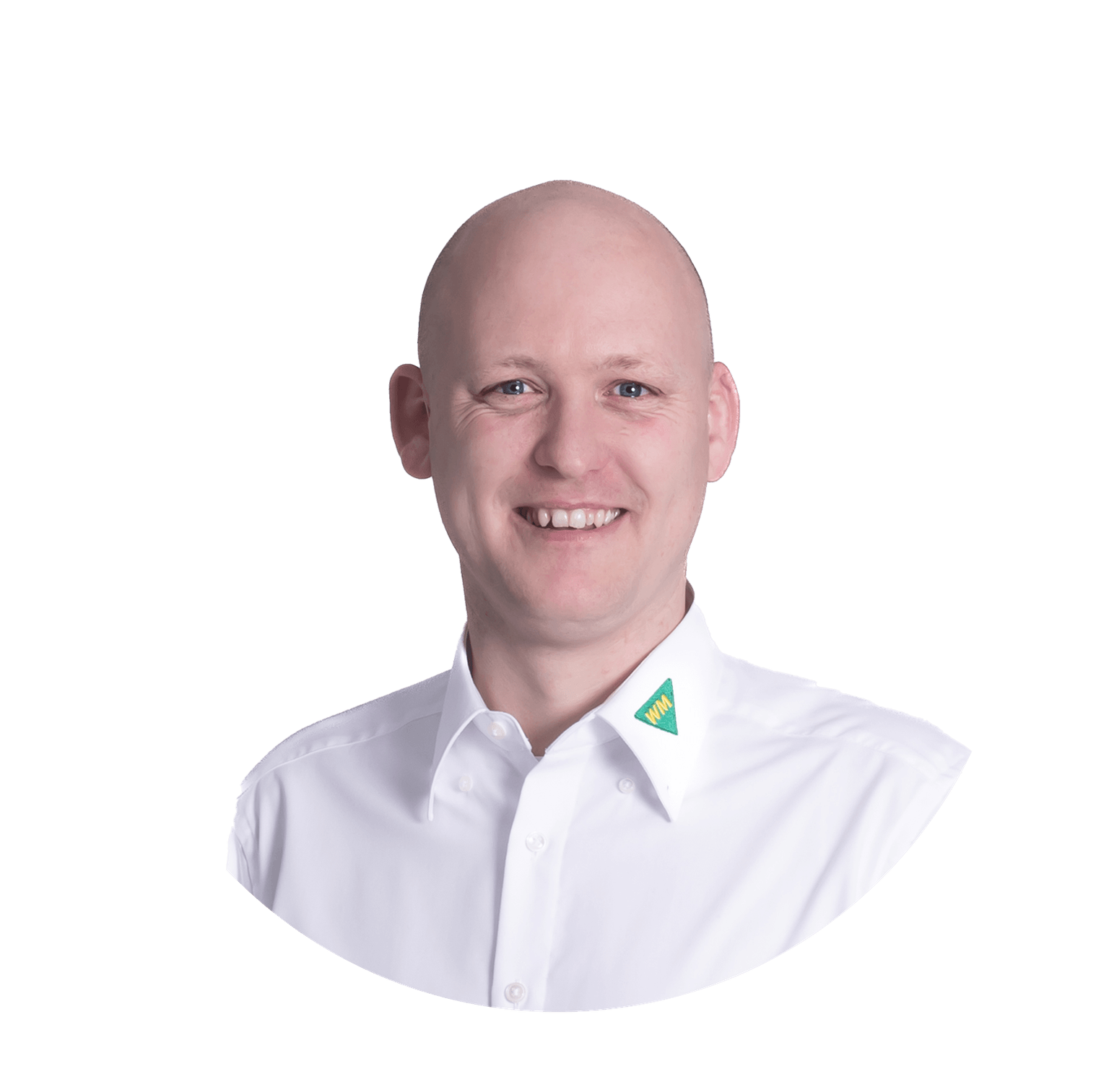 Portrait von Daniel Poulsen in einem weißen Hemd in einem Kreis.